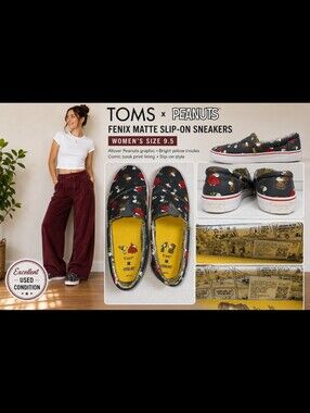 TOMS x Peanuts Women’s Fenix Matte Slip-On Sneakers – Women’s Size 9.5
